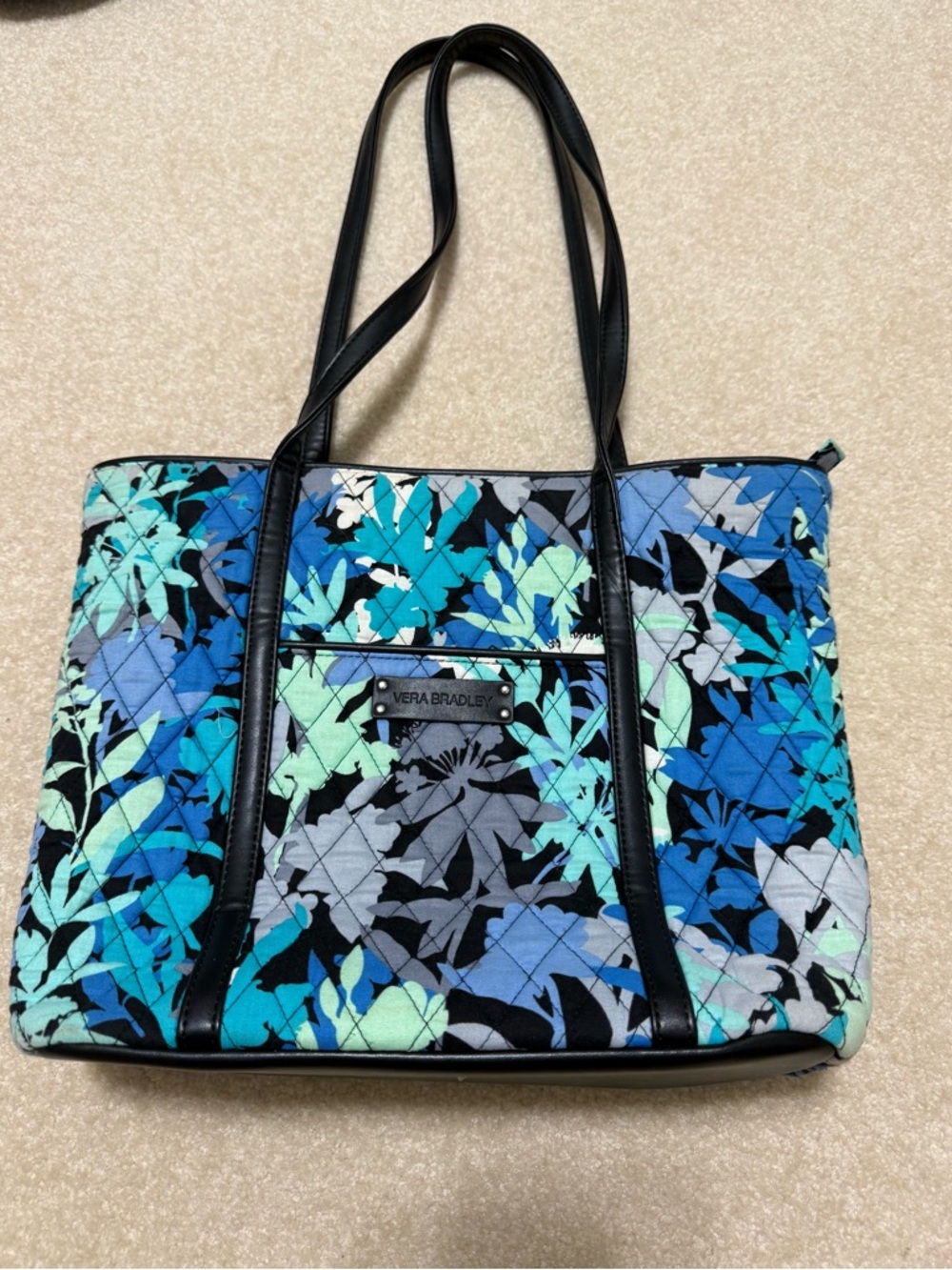 Vera Bradley Teal & Navy Floral Quilted Tote